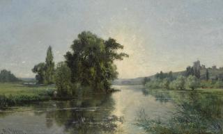 Alexandre René Veron - French sunset On The Riverbank