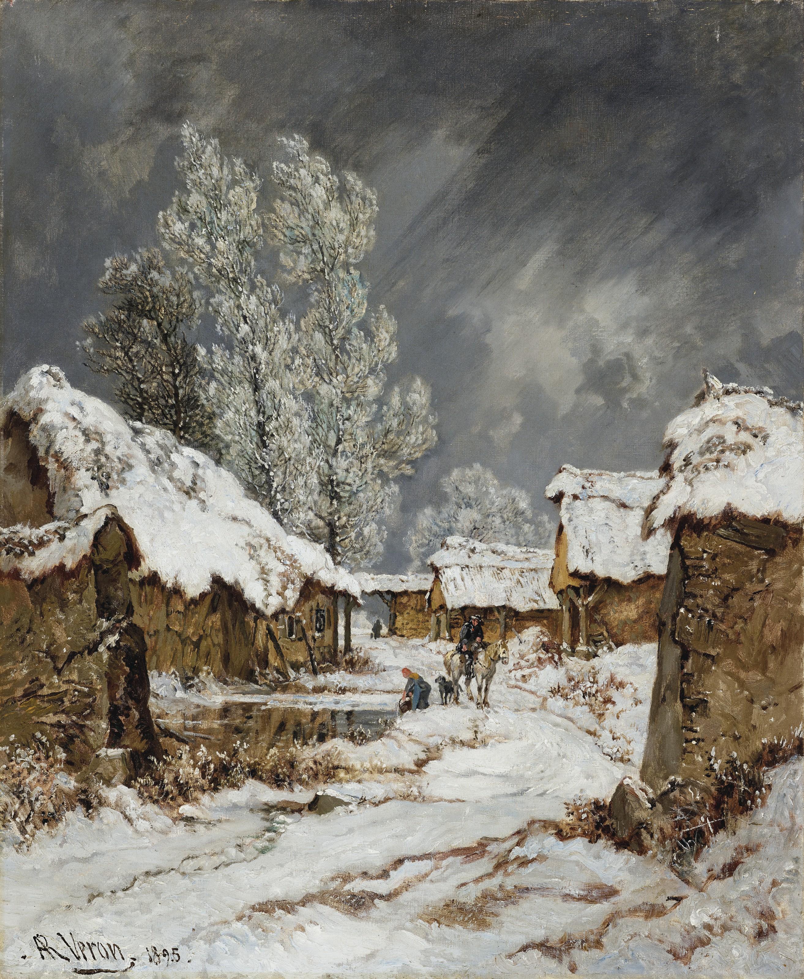 Alexandre-René Veron - Village Landscape In Winter