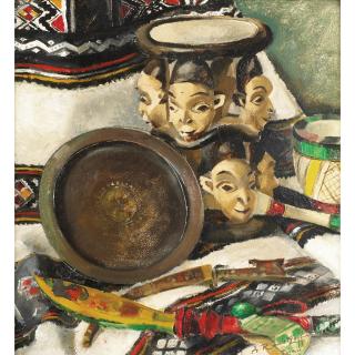 Alexandre Roubtzoff - Nature Morte Aux Poignards, Plateau Et Masquesalexandre Roubtzoff ; Still Life With Daggers, Tray And Mask ; Signed And Located Lower Right Tunis ; Oil On Cardboard
