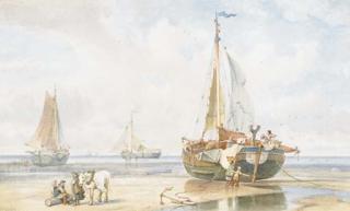 Alexandre-Thomas Francia - Des Voiliers Échoués Sur Une Plage