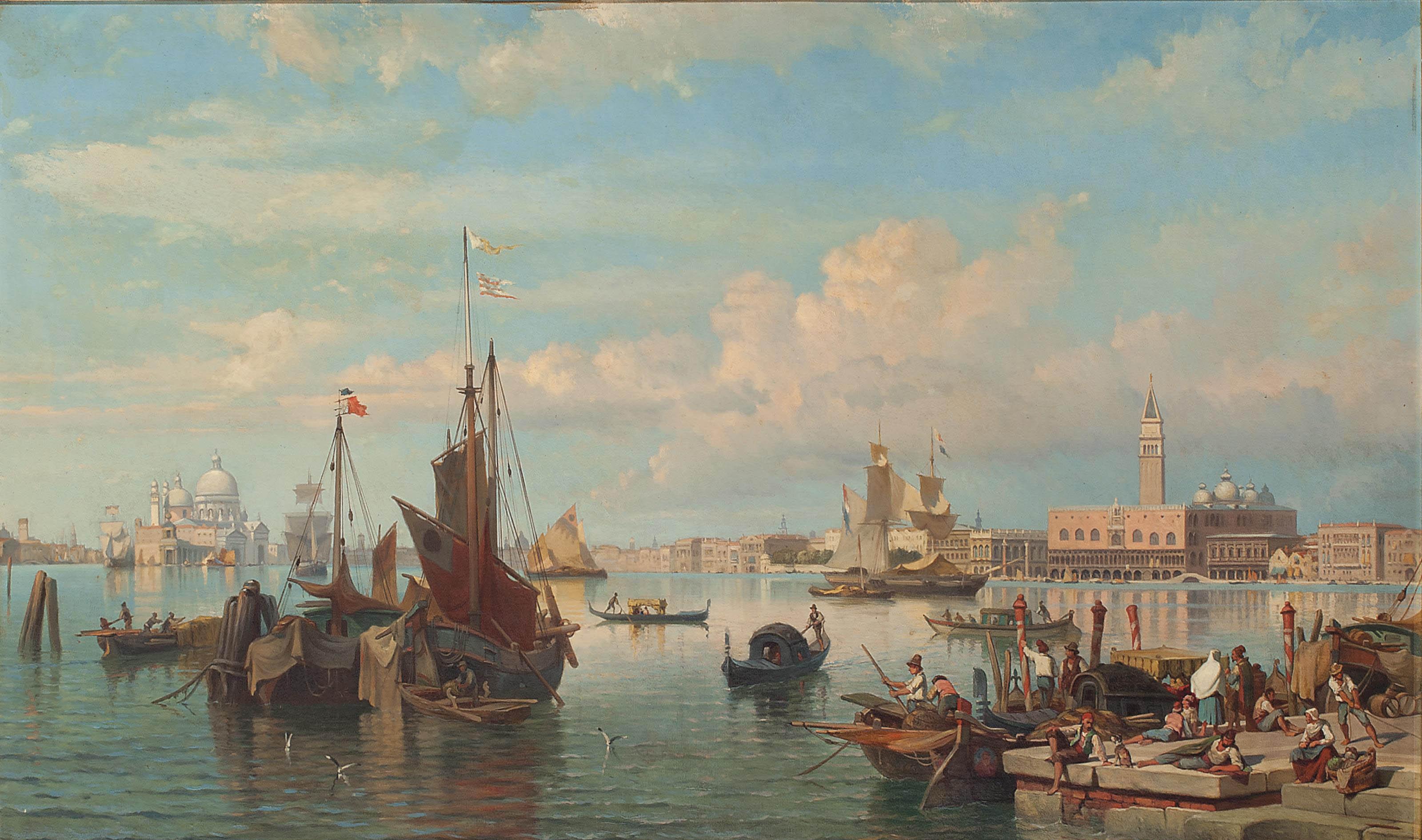 Alexandre-Thomas Francia - Figures On The Quay Before The Entrance To The Grand Canal