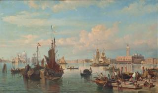 Alexandre-Thomas Francia - Figures On The Quay Before The Entrance To The Grand Canal