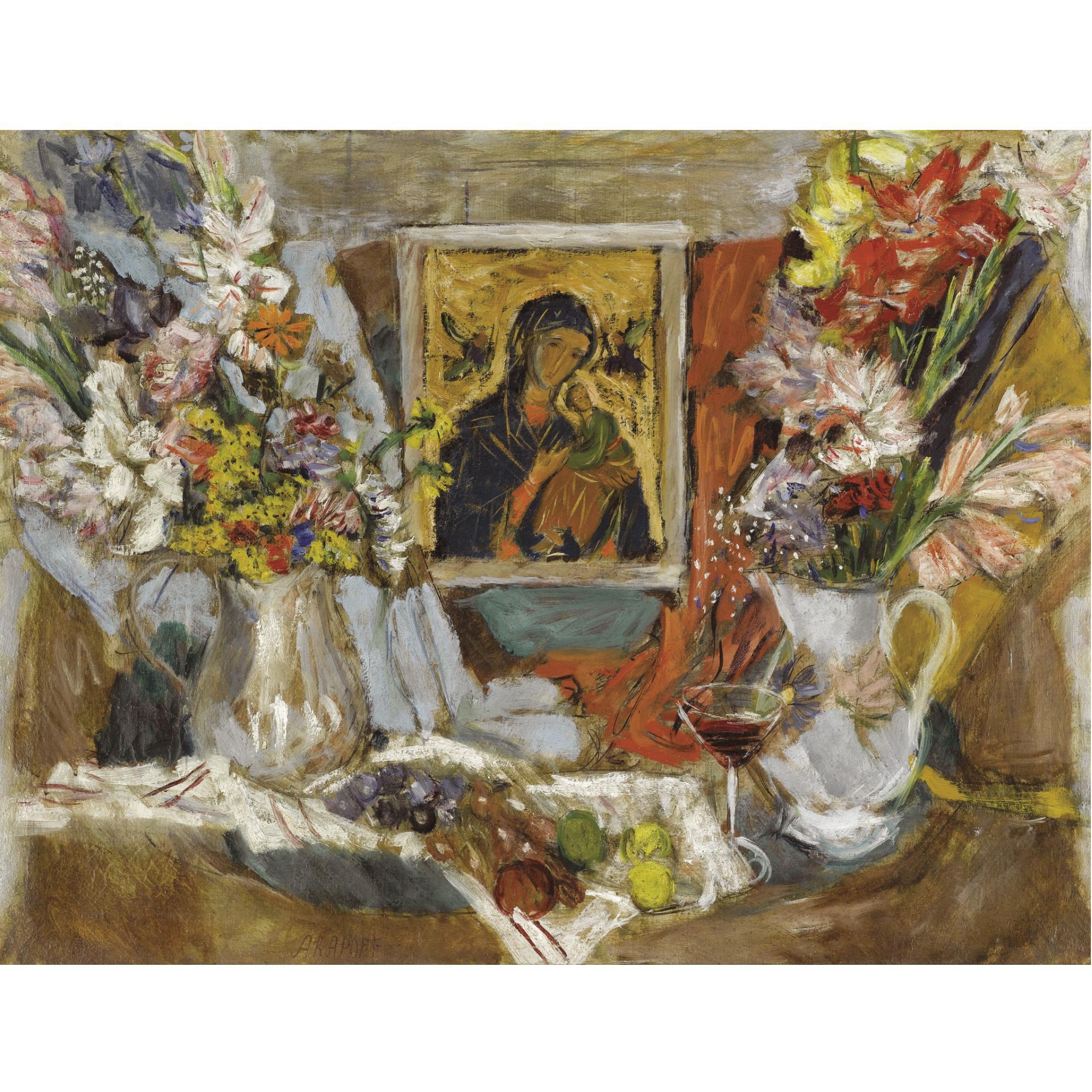 Alexei Alexeevich Arapov - Still Life With Flowers And Icon
