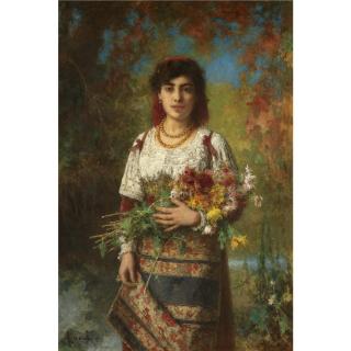 Alexei Alexeevich Harlamoff - Gypsy Girl With Flowers