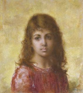 Alexei Alexeevich Harlamoff - Portrait Of A Young Girl Against A Yellow Background