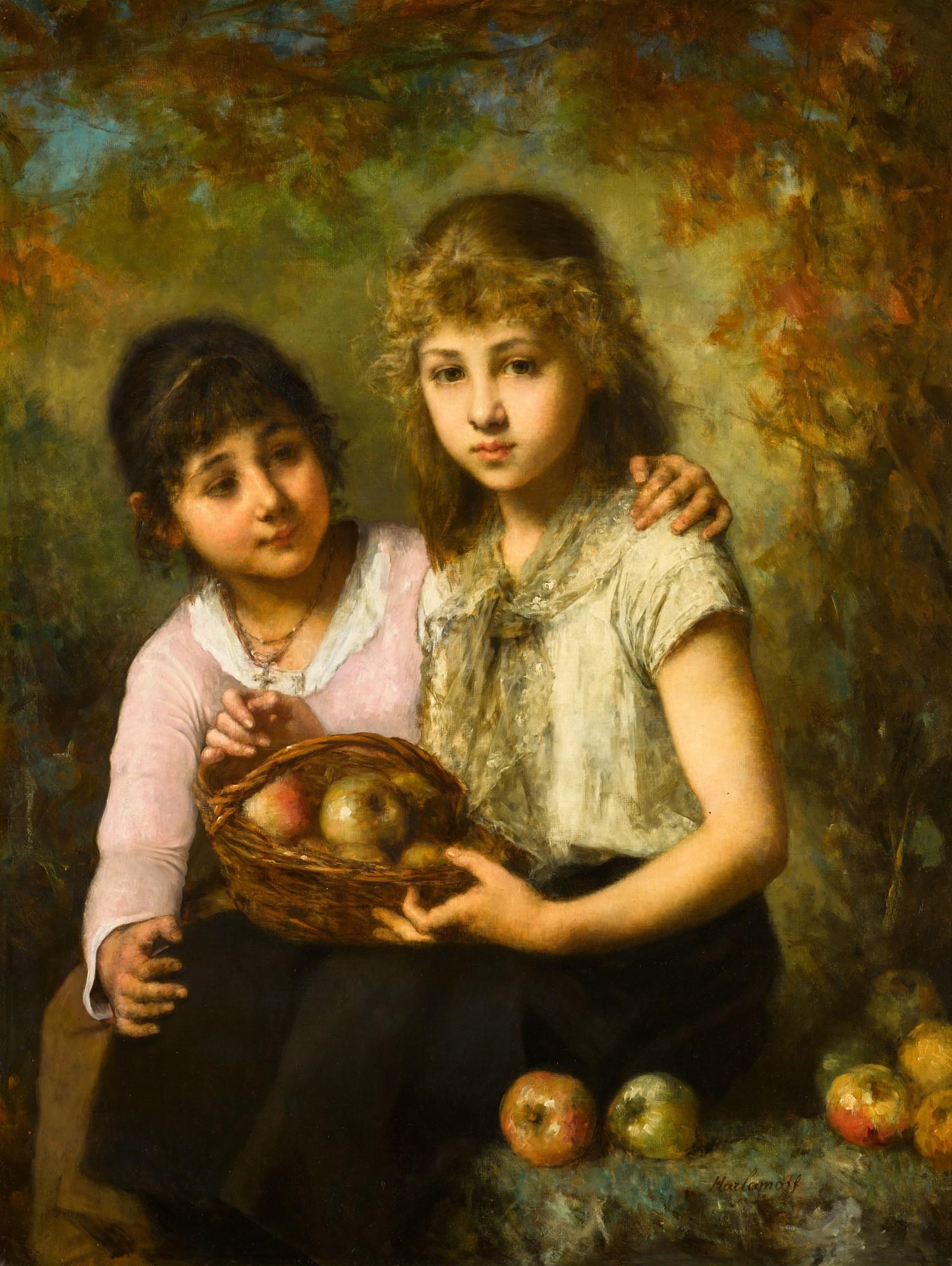 Alexei Alexeevich Harlamoff - Two Girls with a Basket of Apples
