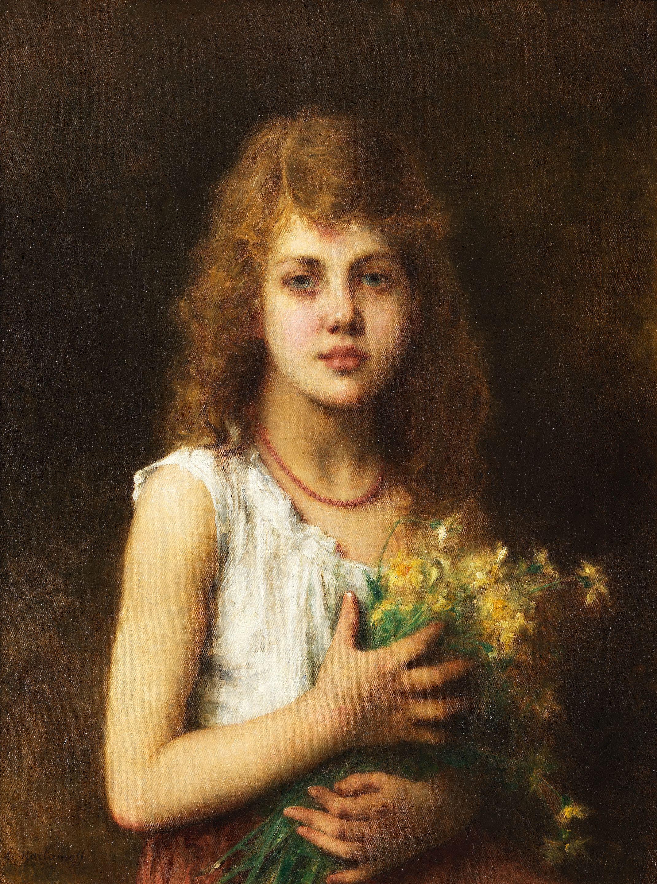 Alexei Alexeevich Harlamoff - Young girl with a bunch of marguerites