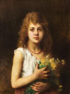 Alexei Alexeevich Harlamoff - Young girl with a bunch of marguerites