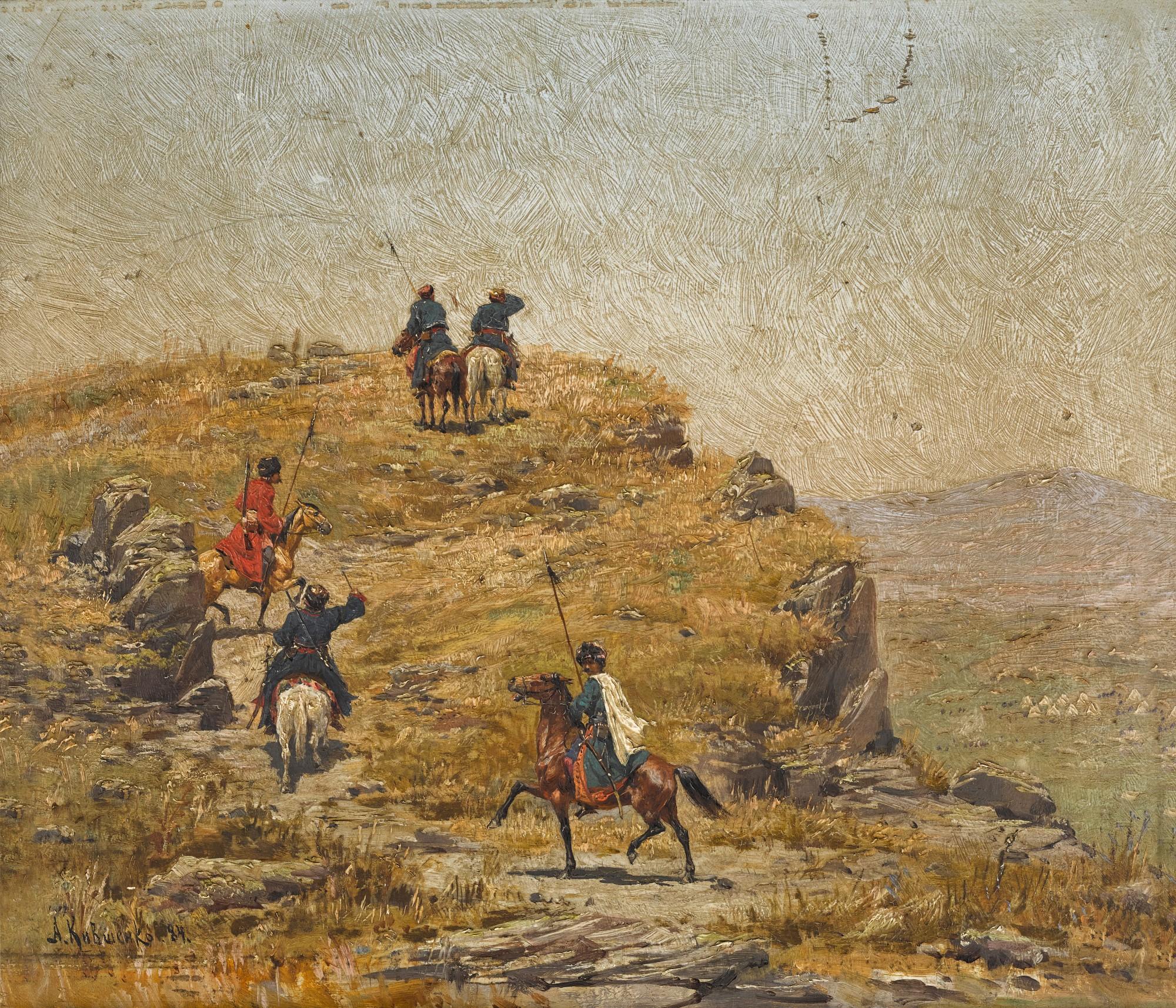 Alexei Danilovich Kivshenko - Cossack Horsmen in the Caucasus