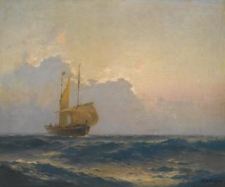 Alexei Vasilievich Hanzen - Ship At Dusk