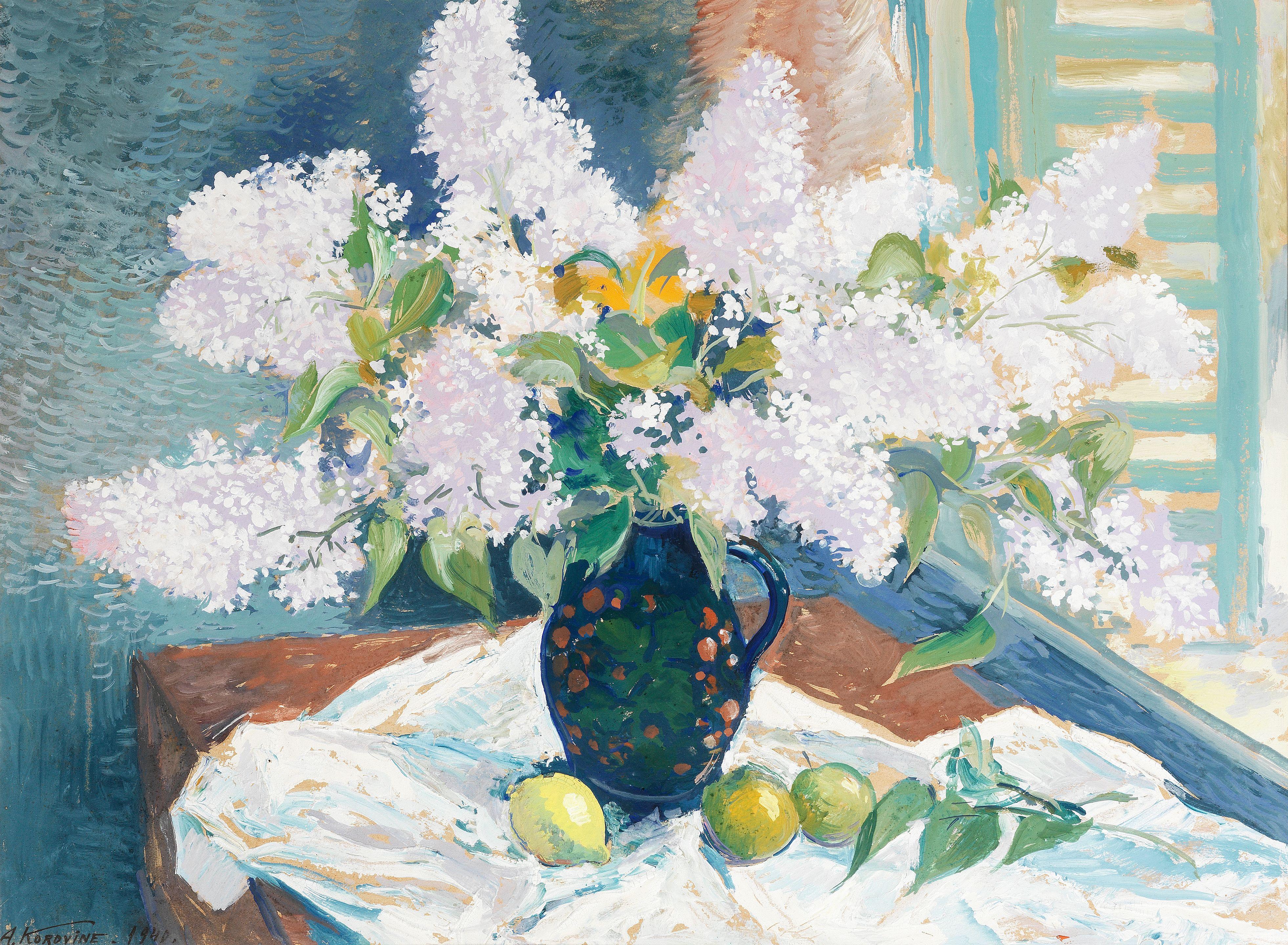 Alexey Konstantinovich Korovin - Still life with lilac and fruits
