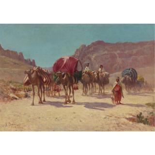 Alexis Auguste Delahogue - French An Algerian Caravan In El Kantara