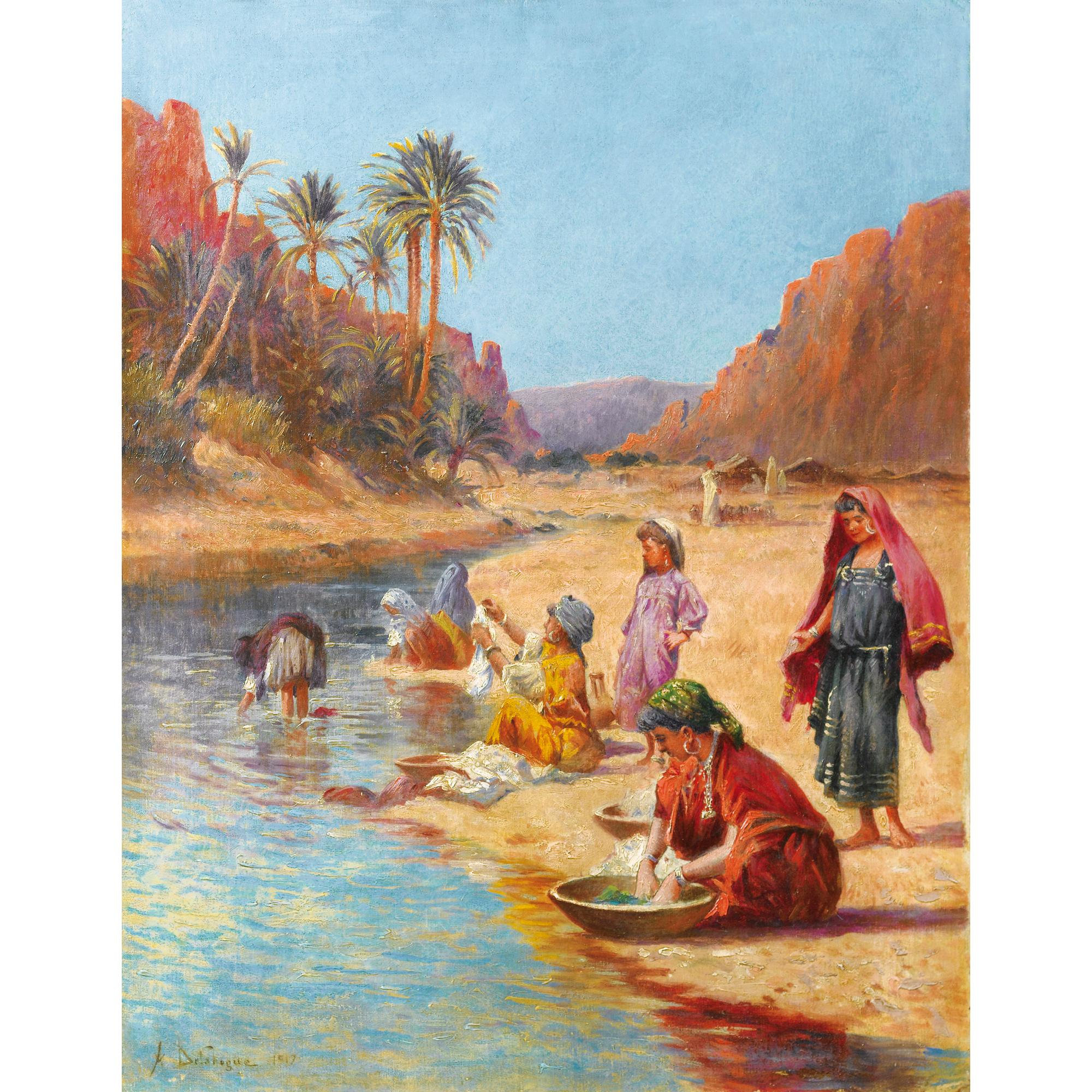 Alexis-Auguste Delahogue - Lavandières Au Bord De L\'Oued