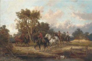 Alexis de Leeuw - Horsemen by a stream