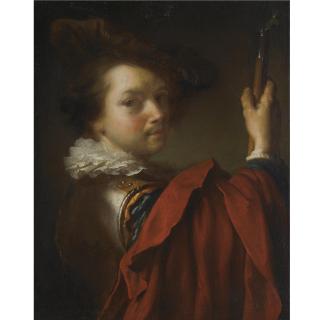 Alexis Grimou - Portrait Of A Gentleman, Half Length, Wearing A Cuirasse, A Hat And A Red Cape