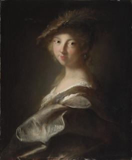 Alexis Grimou - Portrait of a lady, said to be the duchesse de Caumont-Laforce, bust-length, in a plumed hat and silk mantle