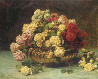 Alexis Kreÿder - A Bouquet of Roses In A Silver Monteith