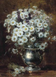 Alexis Kreyder - Daisies and other summer blooms in a silver ewer