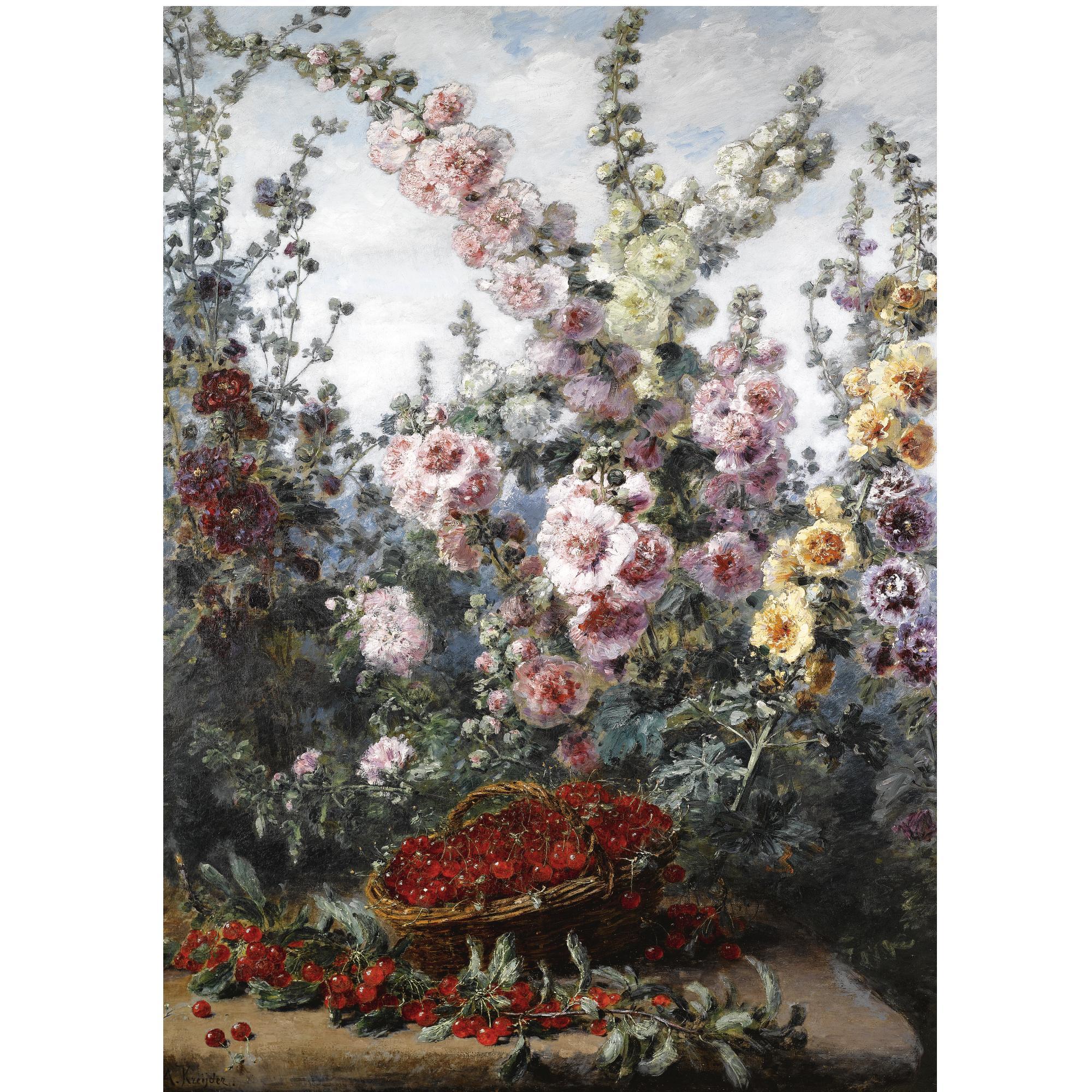 Alexis Kreyder - German Roses, Hollyhocks And Cherries