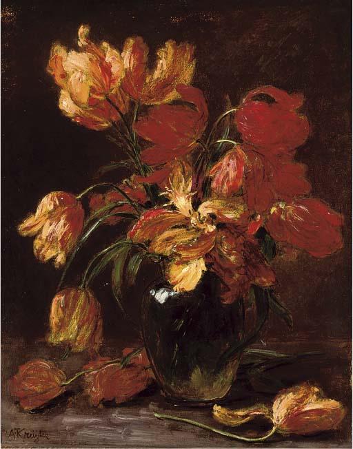 Alexis Kreyder - Parrot tulips in a glass vase