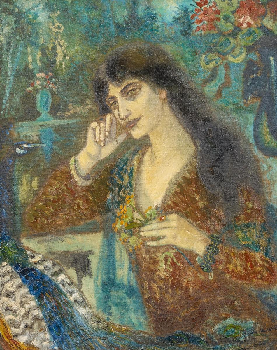 Alexis Mérodack-Jeanneau - Porträt einer Spanierin mit Pfau