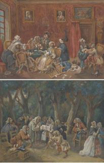 Alexis Peyrotte - Deux singeries: La partie de cartes; et Les Politiques