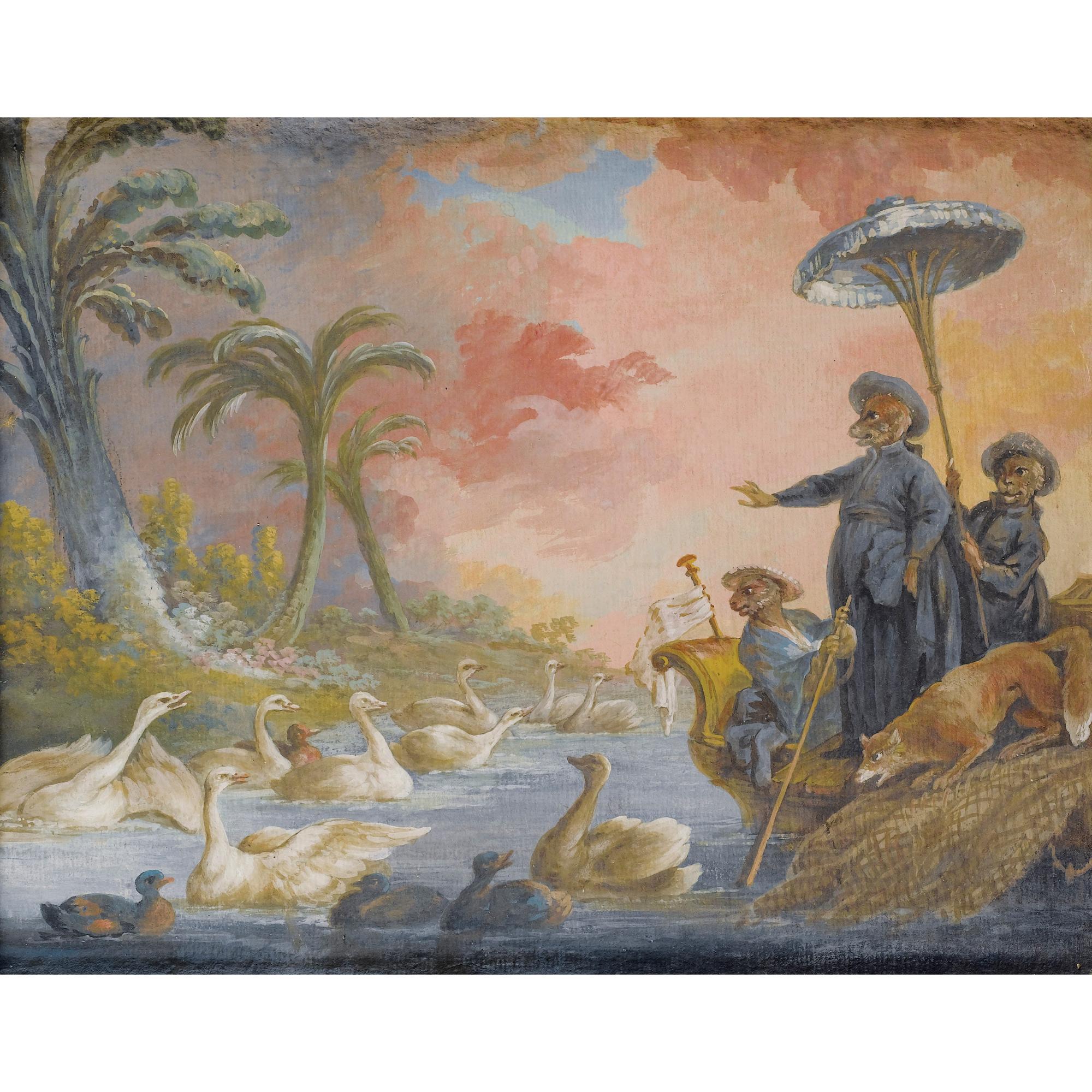 Alexis Peyrotte - Le Singe Bonimenteur Devant Une Grande Assemblée De Cygnes Et Canards