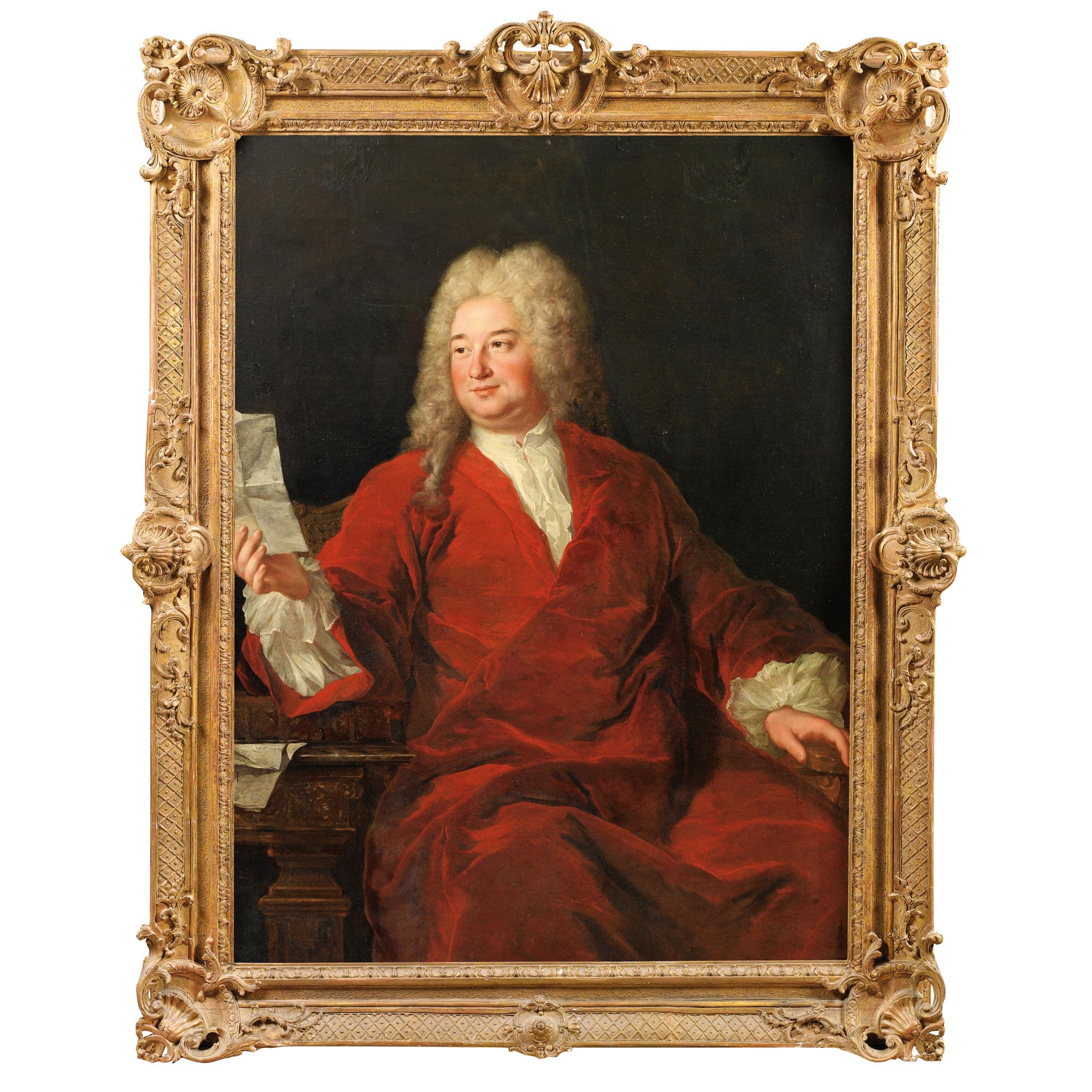 Alexis-Simon Belle - Portrait D\'Homme Assis En Manteau Rouge Tenant Une Lettre