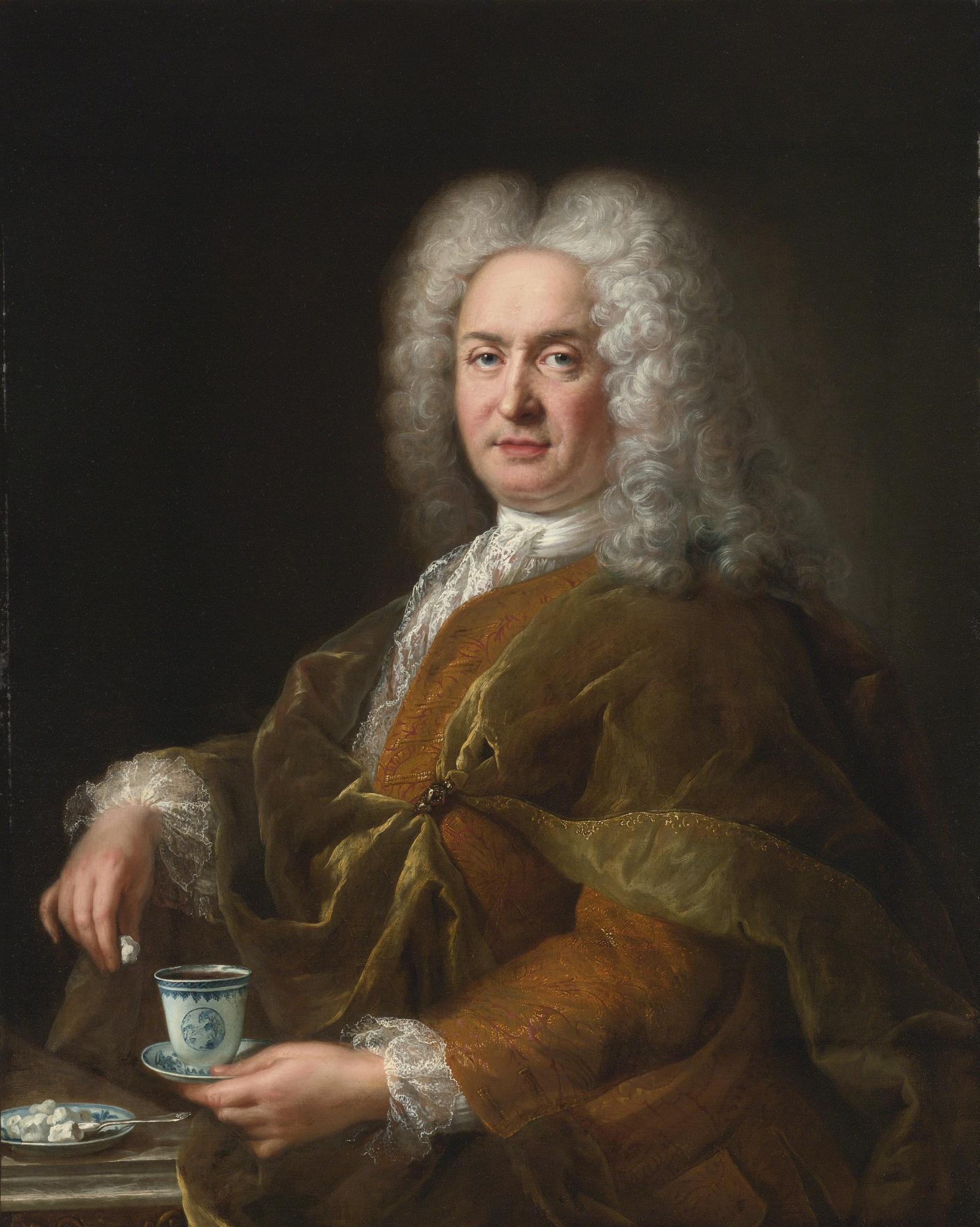 Alexis-Simon Belle - Portrait Of A Gentleman Holding A Cup Of Chocolate