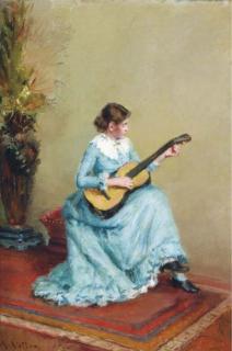 Alexis Vollon - A Young Lady Musician In An Interior