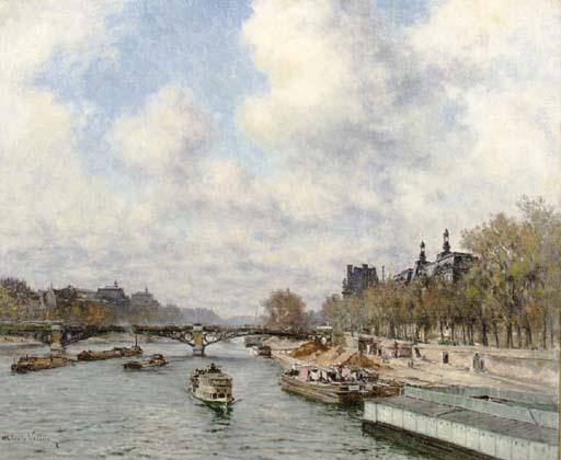Alexis Vollon - Le Pont des Saints-Pères with peniches on the Seine