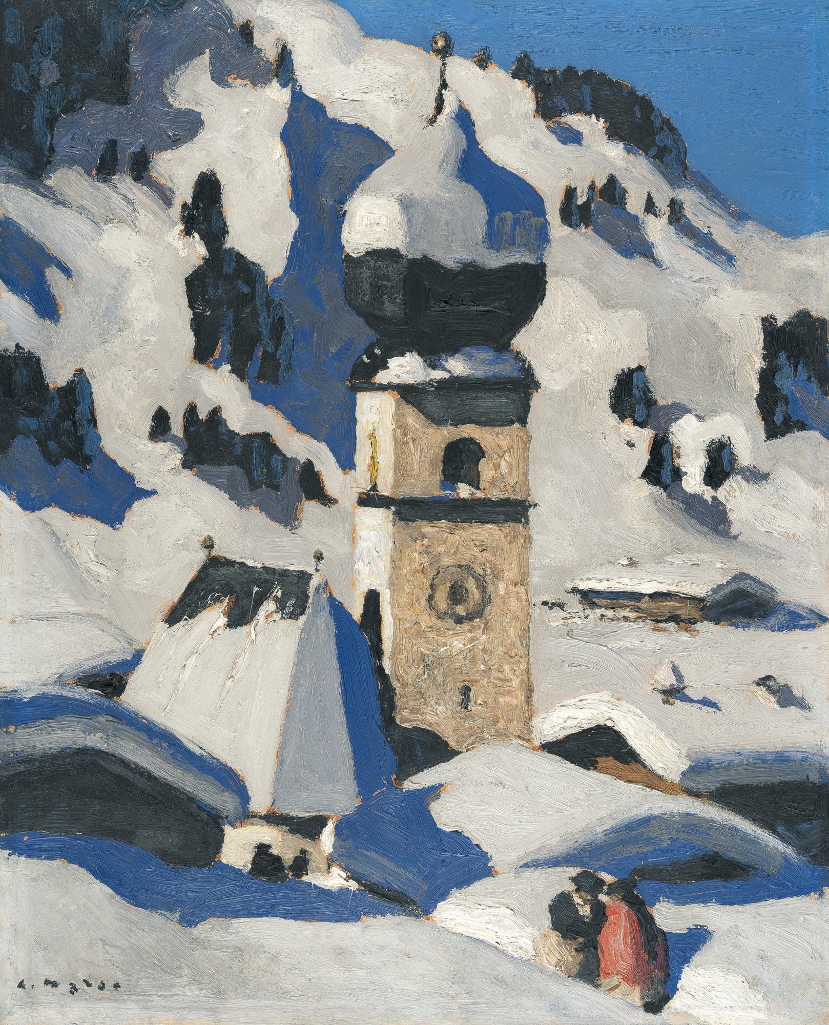 Alfons Walde - „Aurach bei Kitzbühel“ (Tiroler Bergdorf/Auracher Kirche)