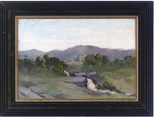 Alfonso Toft - A rocky landscqape with ruins in the distance; and Preparing the gondola, Venice