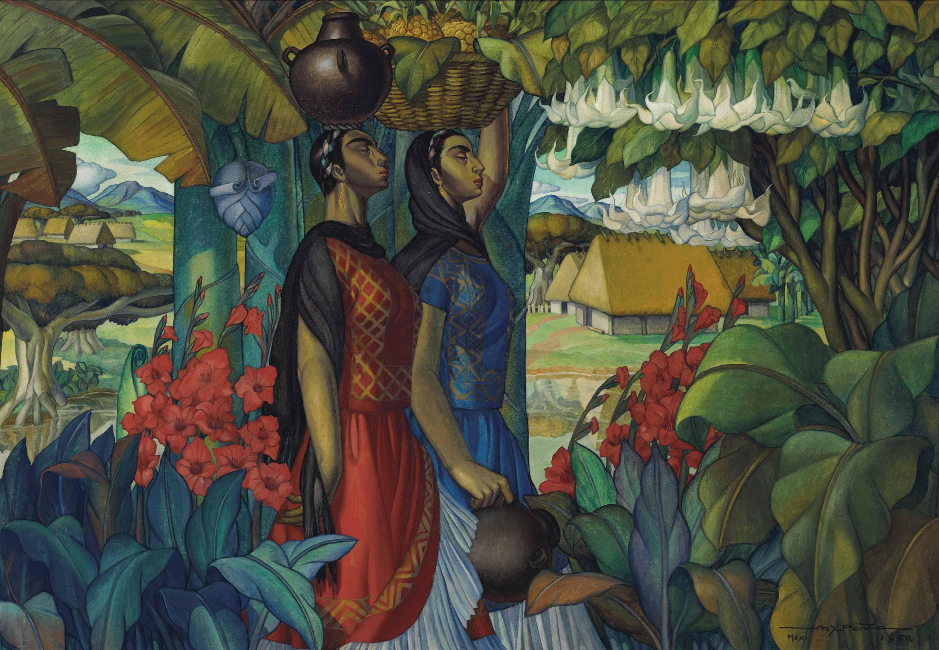 Alfonso X. Peña - Tehuanas con floripondios y gladiolas