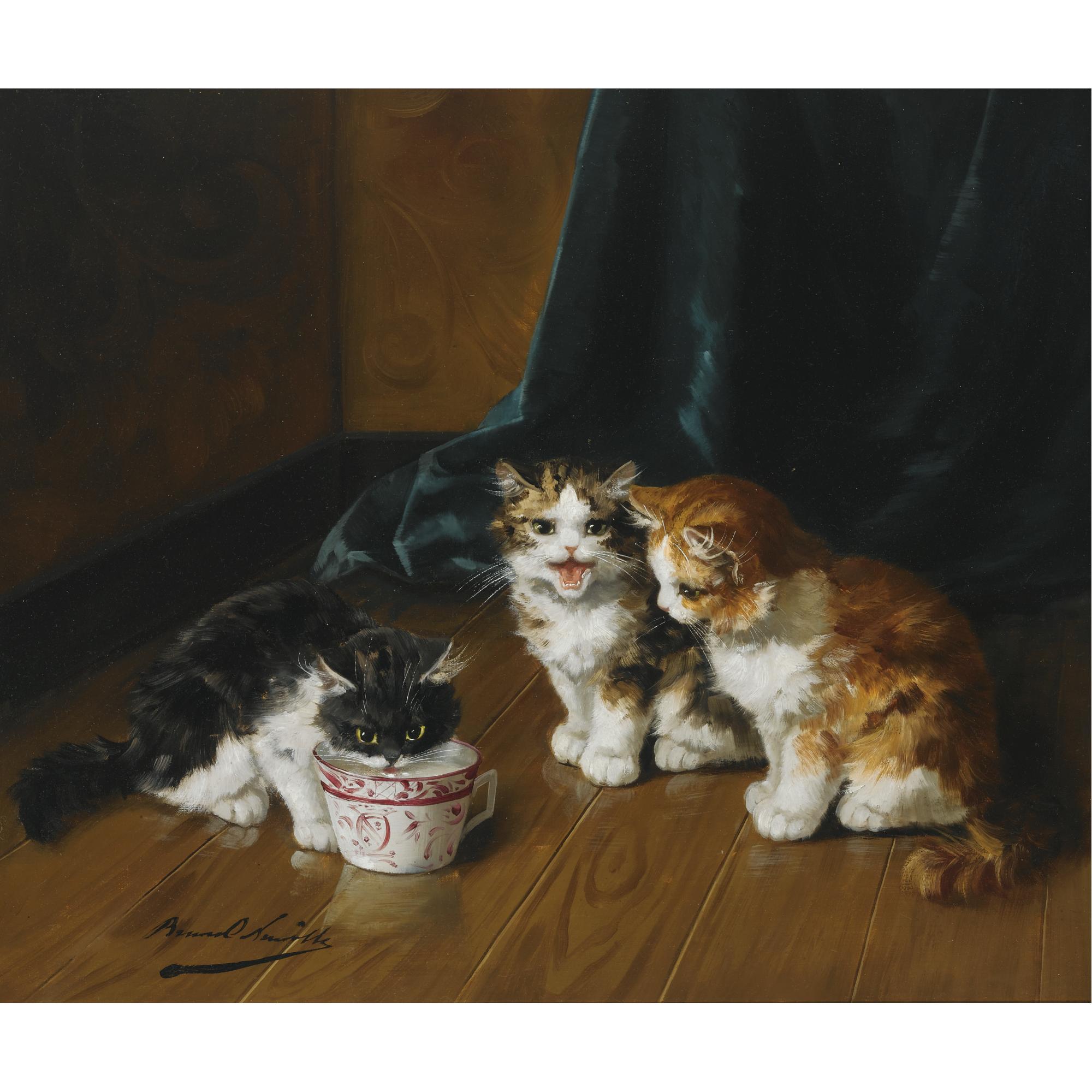 Alfred Arthur Brunel de Neuville - Drinking Kittens