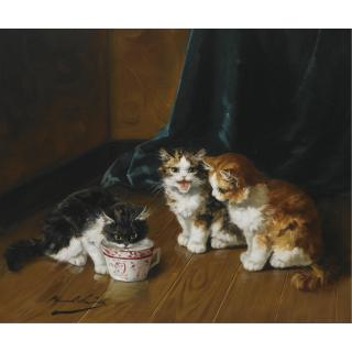 Alfred Arthur Brunel de Neuville - Drinking Kittens