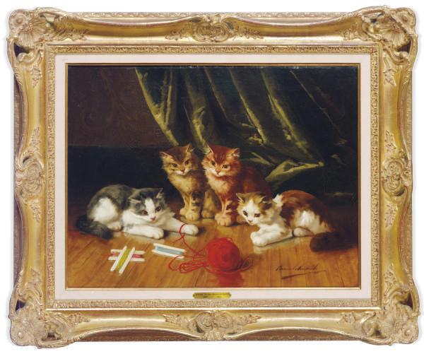 Alfred Arthur Brunel De Neuville - Kittens at play