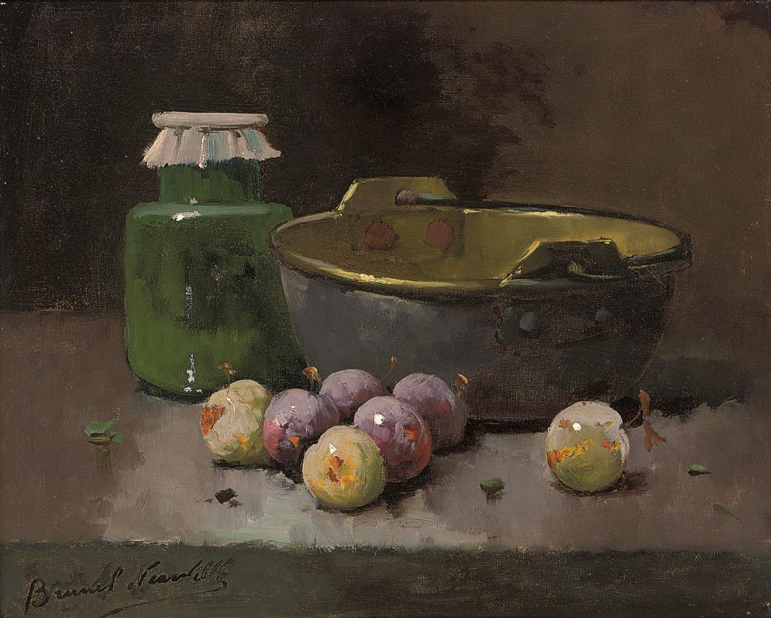 Alfred Arthur Brunel De Neuville - Still life with plums