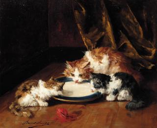 Alfred Arthur Brunel De Neuville - The Cats With The Cream