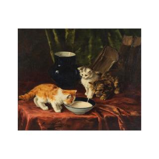 Alfred Arthur Brunel de Neuville - Trois chatons et leur coupe de lait