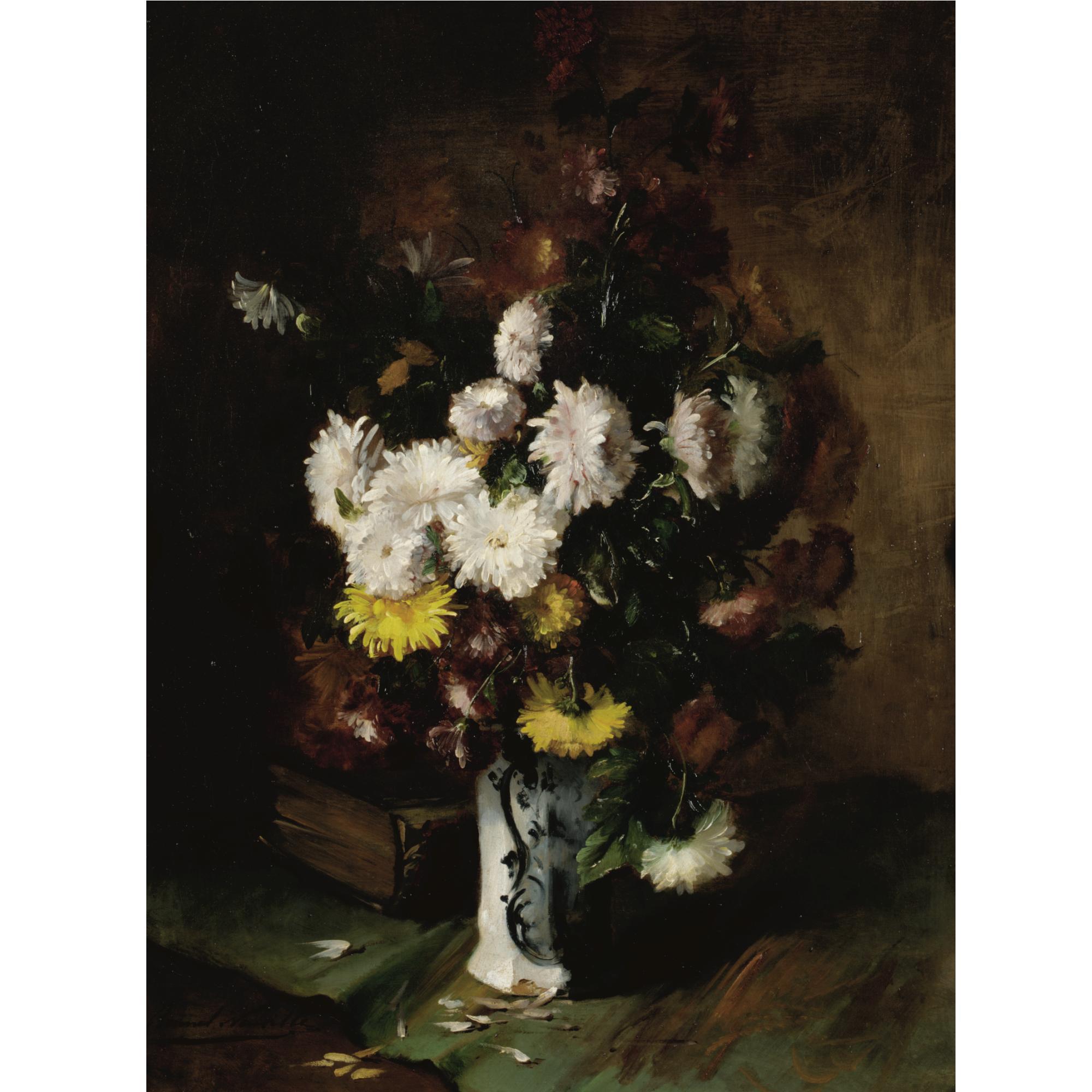Alfred Arthur Brunel de Neuville - Vase Of Chrysanthemums