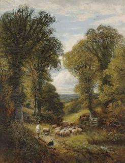 Alfred Augustus Glendening - A shepherd and his flock changing pastures
