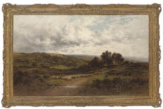 Alfred Augustus Glendening - A shepherd and his flock in a summer landscape