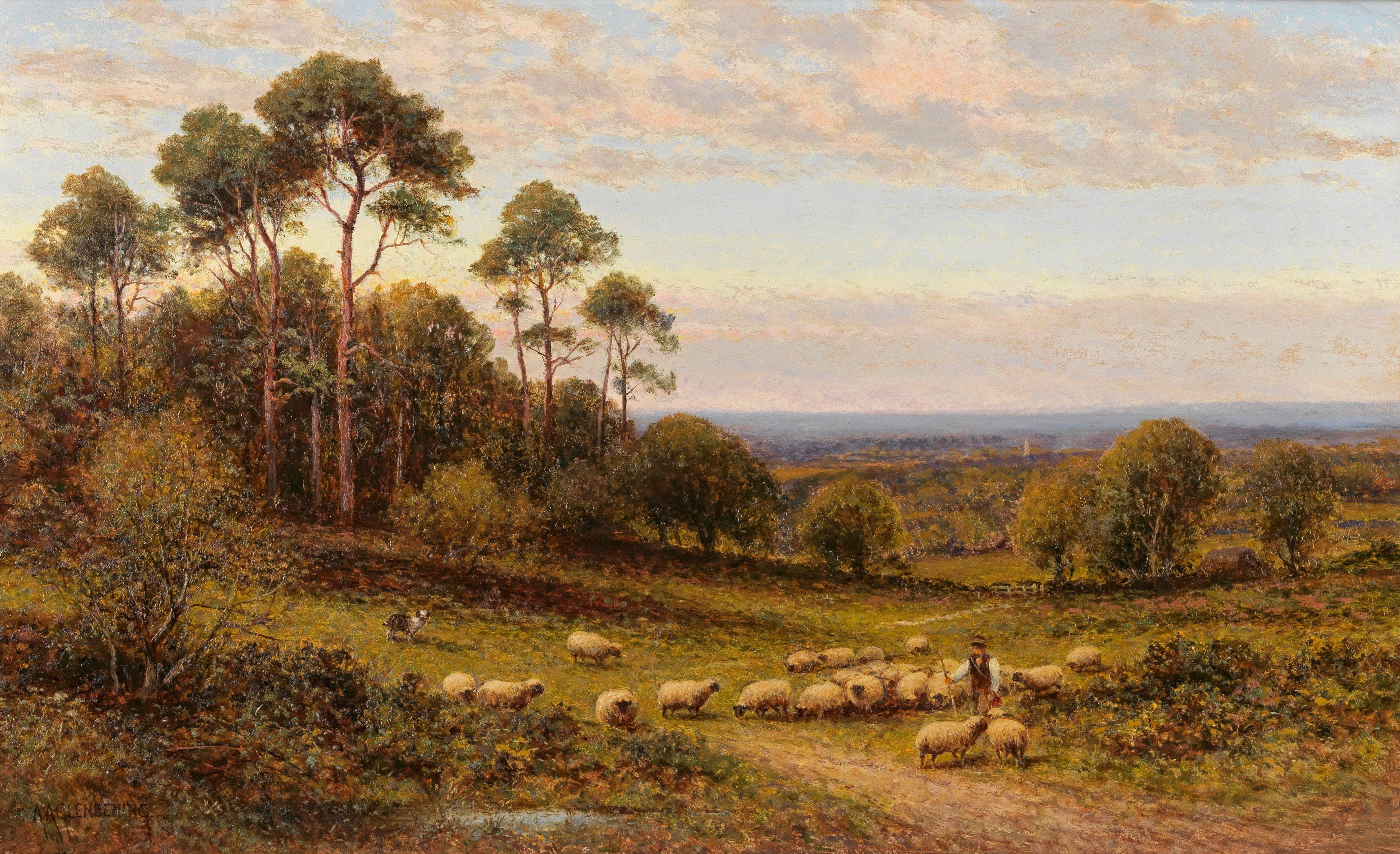 Alfred Augustus Glendening - A Young Shepherd And His Flock In Keston Common, Kent