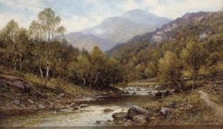 Alfred Augustus Glendening - An angler on the bank of a river