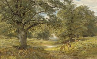 Alfred Augustus Glendening - Deer in a wooded landscape