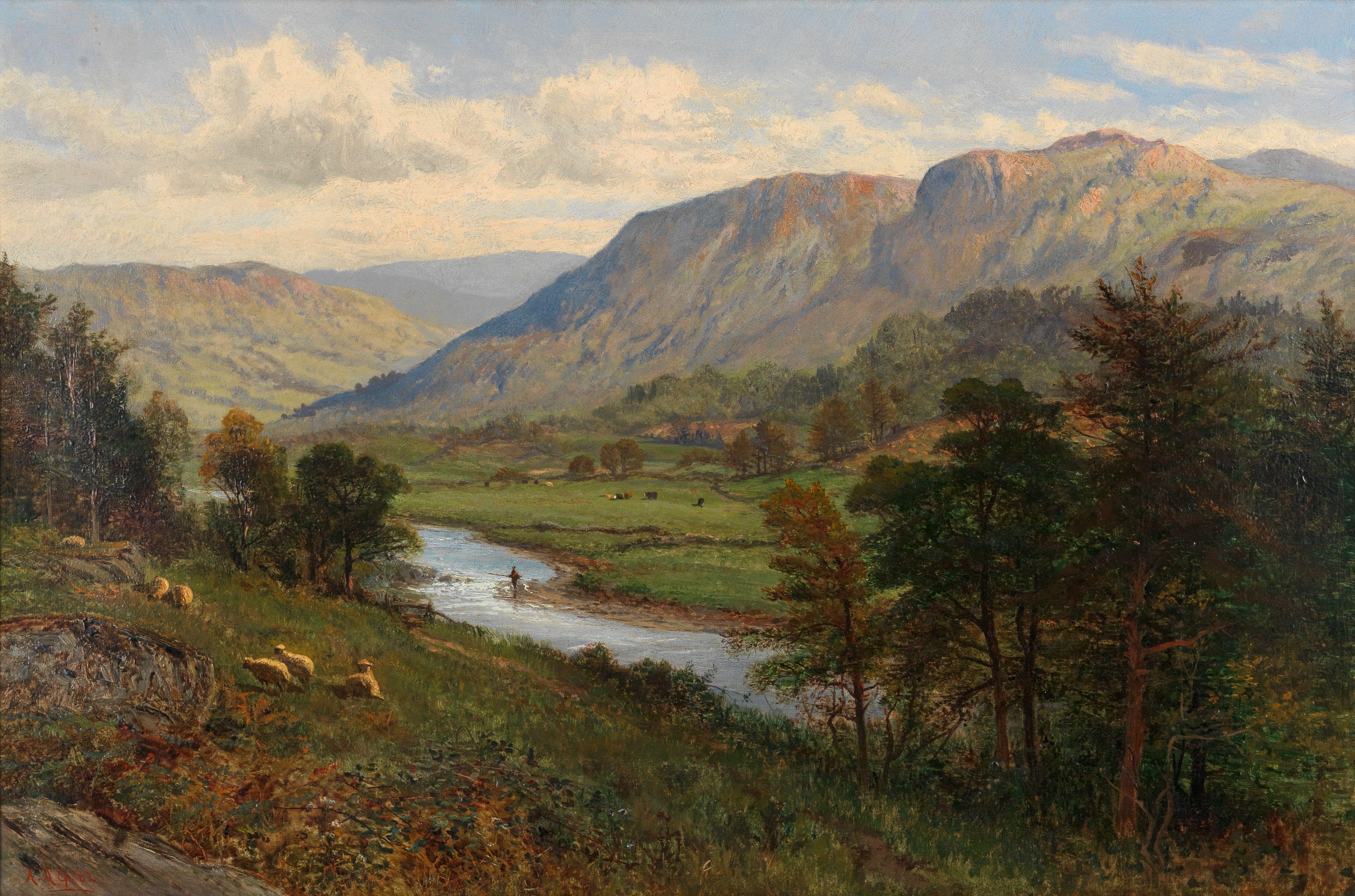 Alfred Augustus Glendening - Fisherman On The Riverbank, Near Betws-Y-Coed