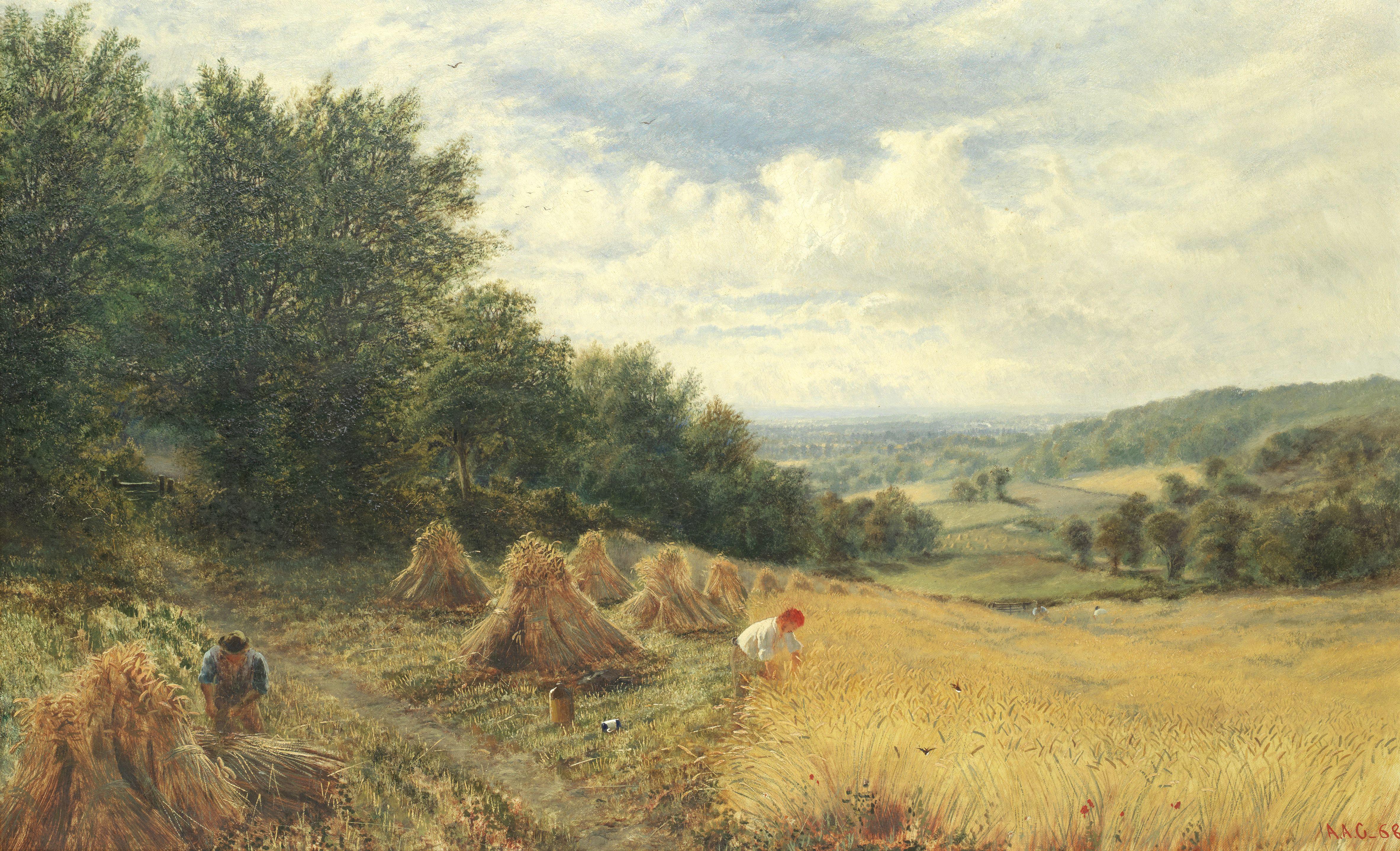 Alfred Augustus Glendening - Harvest on a hillside