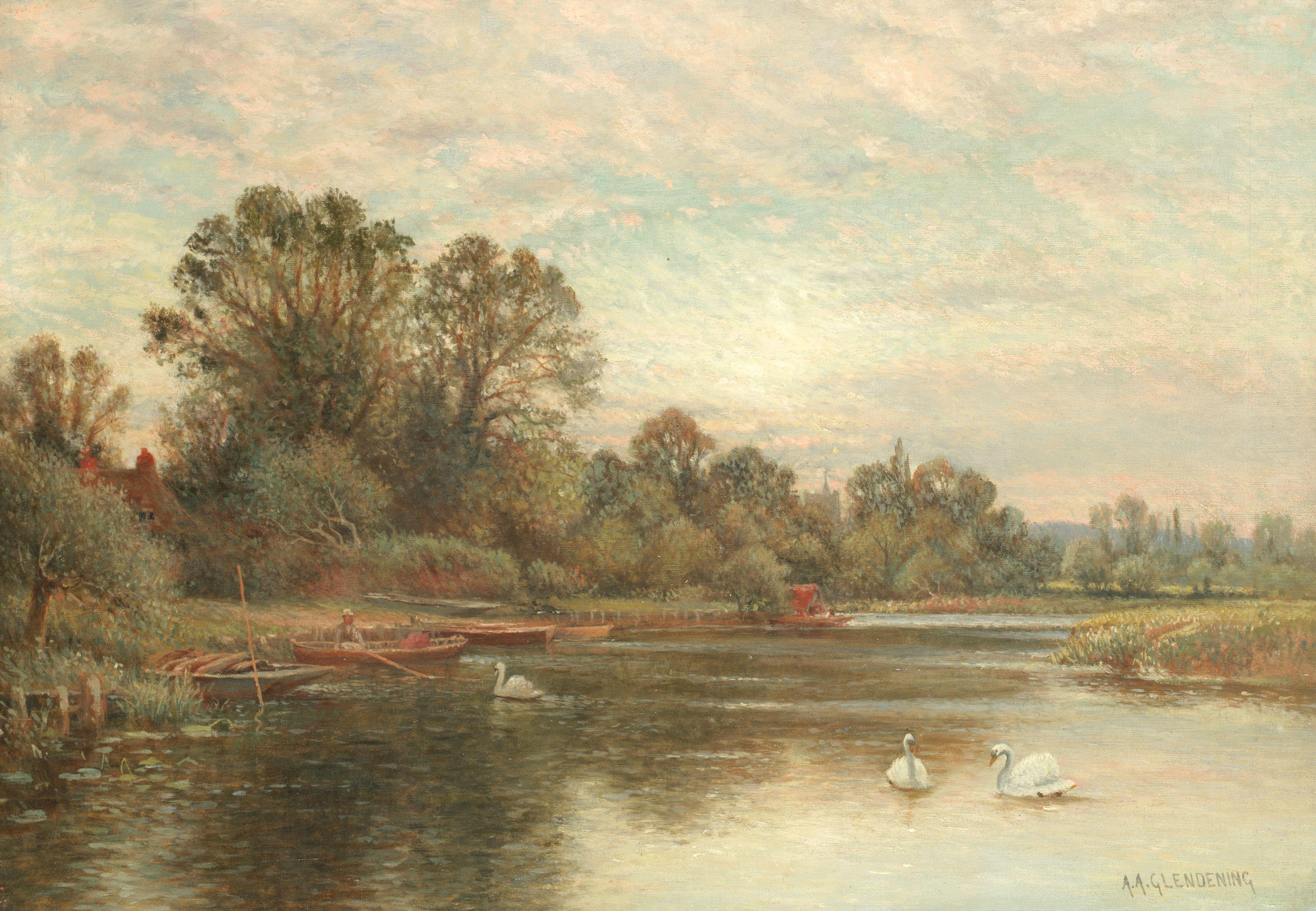 Alfred Augustus Glendening - River Landscape With Swans