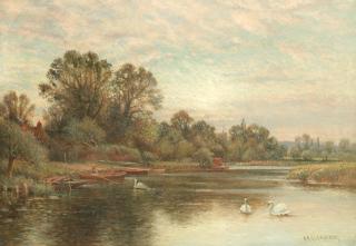 Alfred Augustus Glendening - River Landscape With Swans